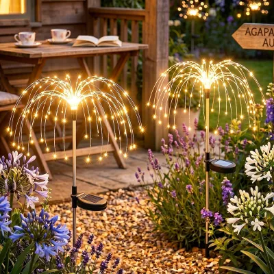 Solar-Gartenstecker 120 LED 2er-Set Feuerwerk-Effekt 8 Modi IP65