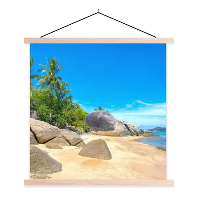 Produktbild von MuchoWow® Textilposter Strand - Tropen - Meer - Pflanzen 60x60 cm mit holzfarbenen Rahmen - Wanddekoration