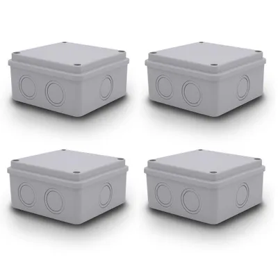 Produktbild von 4x ARLI Abzweigdose 100x100x50 mm IP54 Feuchtraumdose Aufputz Elektro Verteiler ABS Kunststoff grau
