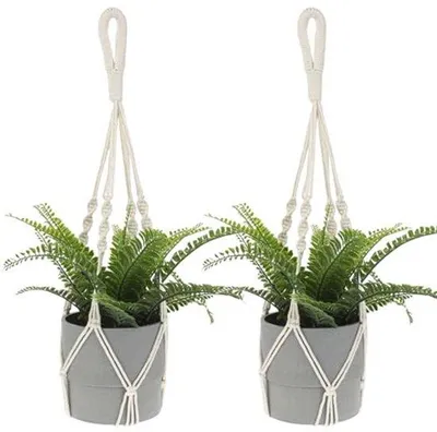 Productafbeelding van Macramé Bloemenhanger voor Hangplanten - Beige Katoenen Touw Decoratie voor Binnen en Buiten