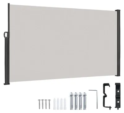 Produktbild von QEENTOE 160 x 300 cm Seitenmarkise Alu ausziehbar Blickdicht Sonnenschutz mit Wandhalterung Sichtschutz Markise für Balkon, Terrasse, Garten - Grau