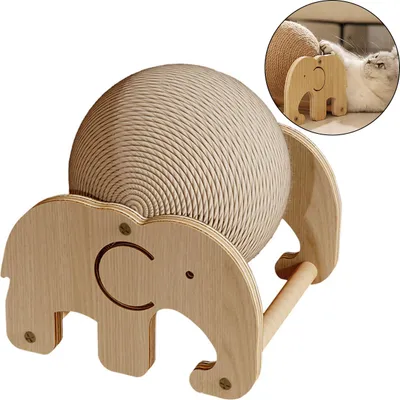 Produktbild von Katzenspielzeug Kratzball aus Sisal mit Holzsockel, langlebiges Kratzbrett, stabile Größe 17,5×15,5×17 cm