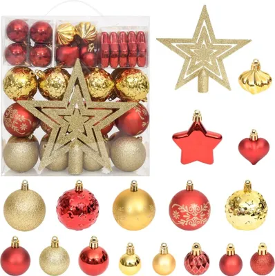 Image de Ensemble de boules de Noël 70 pcs Doré et rouge