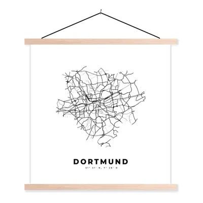 Produktbild von MuchoWow® Textilposter Stadtplan - Deutschland - Schwarz und weiß - Dortmund - Karte 40x40 cm mit holzfarbenen Rahmen - Posterleiste