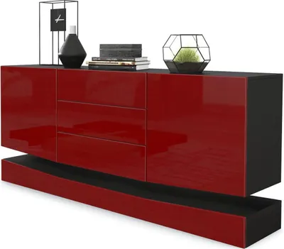 Produktbild von Vladon Sideboard City,  Germany, Schwarz matt/Bordeaux Hochglanz - Moderne Kommode für Ihr Wohnbereich (178 x 72 x 38 cm)
