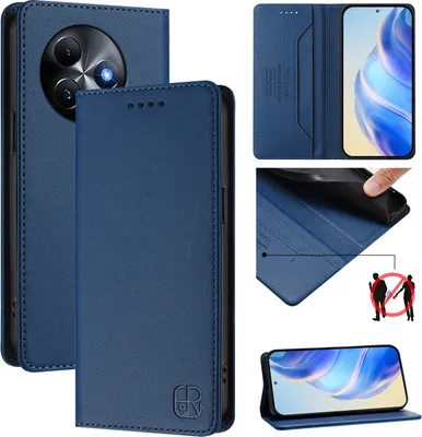 Image de Etui en cuir pour itel S24, étui à rabat avec fentes pour cartes, portefeuille et support Bleu