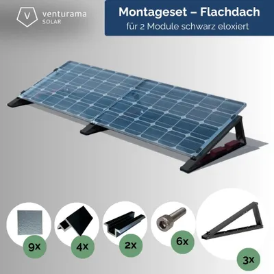 Produktbild von FlatFlex - Flachdach-Aufständerung Set Black Line 2 PV-Module nebeneinander