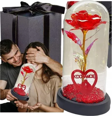 Produktbild von Ewige LED Rose im Glas mit Schwarzer Box