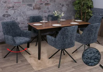 Produktbild von 6er-Set Esszimmerstuhl HWC-G67, Küchenstuhl Stuhl mit Armlehne, drehbar Auto-Position, Chenille    dunkelblau