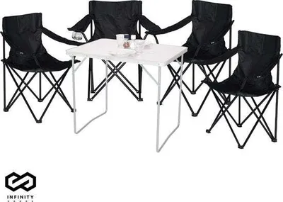Produktbild von Infinity Goods Camping-Set – 4 Campingstühle mit Klapptisch – Anthrazit & klappbarer Gartentisch