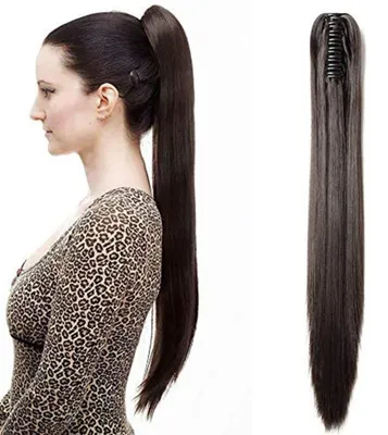 Produktbild von Haaransatz mit Pferdeschwanzclip – Haarverlängerung, elastisch, 53 cm, dunkelbraun