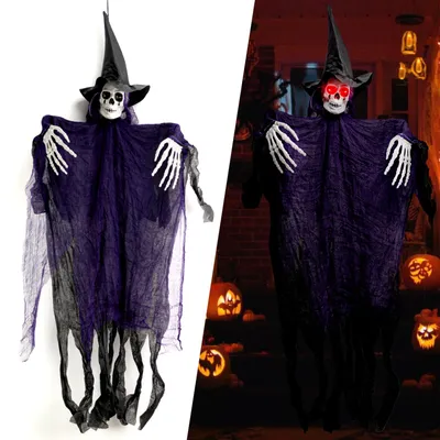Hängender Sensenmann 105 cm mit leuchtenden Augen, Halloween-Deko