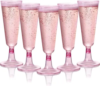 24 roze Plastik-Champagnerflöten, 150 ml, wiederverwendbar