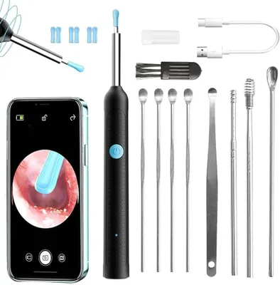 Image de Caméra d'otoscope - Endoscope pour l'oreille - Nettoyage de l'oreille - Image HD 1080p - 3,5 mm - Noir