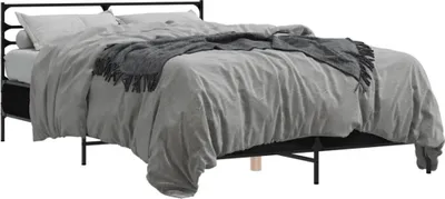 Imagen del producto de Maison Exclusive - Estructura de cama negra, 135x190 cm, fabricada con tablero de madera y metal