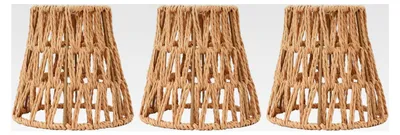 Produktbild von 3er-Set Rattan-Lampenschirme, Kleine Boho-Lampenschirme, Ersatzlampenschirme für Anhängerleuchten, Deckenventilator-Lichtabdeckungen, Zylinderförmige Gewebte Lampenschirme