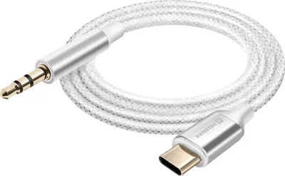 Image de Swissten, Câble audio AUX USB-C vers 3.5 mm nylon tressé 1.5m, Blanc
