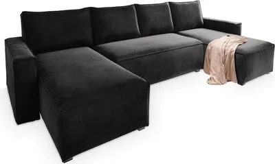 Produktbild von Masseno Ecksofa DENI mit Schlaffunktion U-Form, Sofa mit Bettkasten, Wohnzimmersofa, Couch, Soffa, Bettsofa, Couchgarnitur- Schwarz, MONOLITH 95