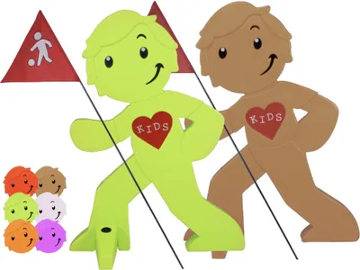 Produktbild von StreetBuddy - Warnfigur, Warnaufsteller, Warnschild für Kindersicherheit 2er Set (Grün/ Beige)