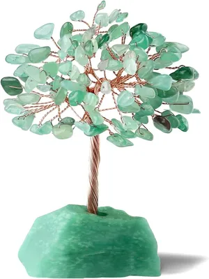 Produktbild von Baum des Lebens aus Kristall mit Amethyst und grünem Aventurin, Dekoration aus Mischsteinen mit Achat-Scheiben und Basis, Edelsteine und Heilsteine für die Kristalltherapie, spirituelles Geschenk