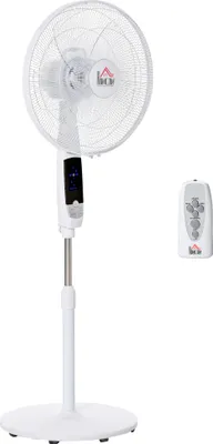 Image de HOMCOM Ventilateur sur pied puissant 50 W, ventilateur réglable en hauteur 118-138 cm, télécommande, 5 pales de 40 cm, 3 modes et 3 vitesses, oscillation 85° et minuterie, blanc