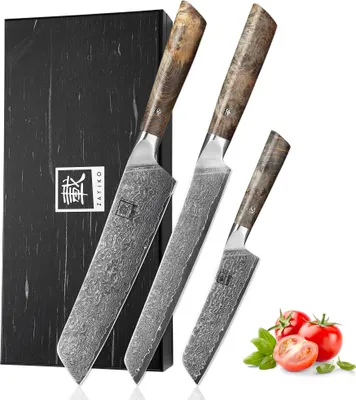Produktbild von Zayiko Professional Series 3er Damastmesser-Set I 12-20 cm Klingen I Ahornholzgriffe