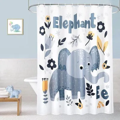 Immagine prodotto di Tenda da doccia 180x200 cm, motivo 3D Olifant, tessuto antimuffa, lavabile