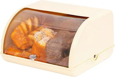 Zdjęcie produktu dla Akrylowy pojemnik na chleb do ustawienia na blacie kuchennym, pojemnik na domowy chleb, ciastka, bajgle, muffinki, pojemnik na chleb z roletką, beżowy
