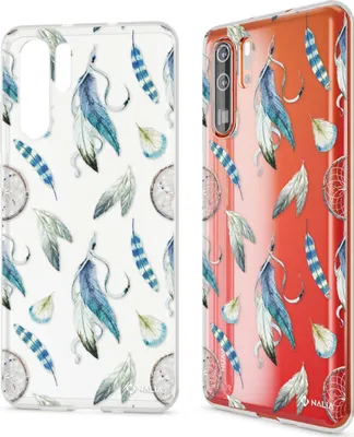 Produktbild von NALIA Hülle für Huawei P30 Pro, Motiv Handyhülle Slim Silikon Case Crystal Cover Aquarell Federn