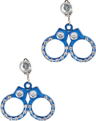 Produktbild von Handschellen Ohrringe mit Strass zum Polizistin Kostüm - Blau