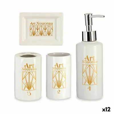 Image de Set de salle de bain blanc or en céramique (12 pièces)