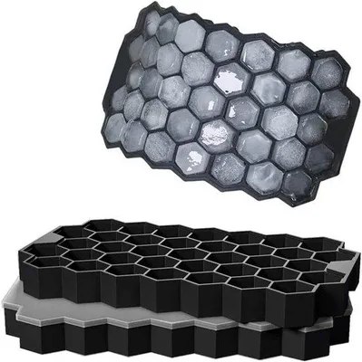 Image de Lot de 2 bacs à glaçons en silicone, 37 compartiments avec couvercle, sans BPA, pour bière, cocktails et whisky (noir)