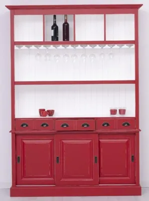 Produktbild von Casa Padrino Landhausstil Massivholz Barschrank Antik Rot / Weiß 151 x 36 x H. 210 cm - Massivholz Weinschrank im Landhausstil - Massivholz Bar Möbel - Landhausstil Bar Möbel