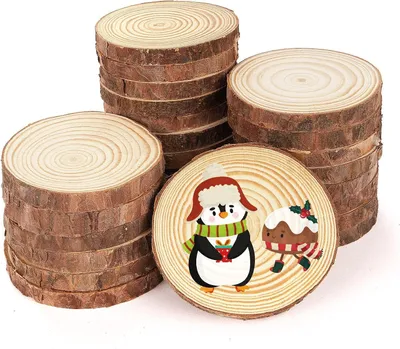 Imagen del producto de Rodajas de madera natural, de 6 a 7 cm de diámetro, paquete de 50 unidades, para manualidades