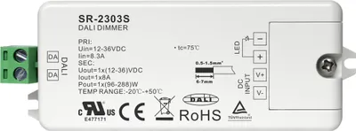 Produktbild von SR-2303S 2-in-1 LED Dimmer 1-Kanal 12-48V DC 8A Konstantspannung DALI-2 DT6 mit Push DIM