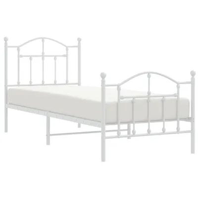 Zdjęcie produktu dla Metalowa rama łóżka z wezgłowiem i zanóżkiem, biała, 90x200 cm
