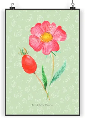 Produktbild von Mr. & Mrs. Panda Bild Blume Hagebutte DIN A4 - Blattgrün - Geschenk, Garten, Lebensfreude, drucke, Wandbild, wanddeko, Plakat, Kunstdruck, Schlechte Gedanken