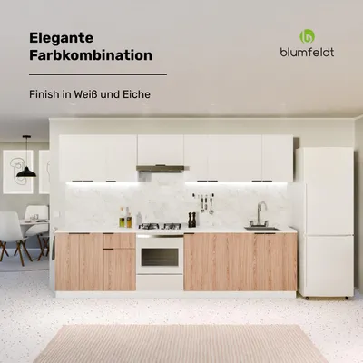 Produktbild von Blumfeldt Küchenschrank Mit Arbeitsplatte - Moderner Schubladenschrank Mit 30 mm MDF-Arbeitsplatte, Soft-Close-Scharniere, Verstellbare ABS-Füße, Melaminbeschichtet, Matt-Schwarze Griffe