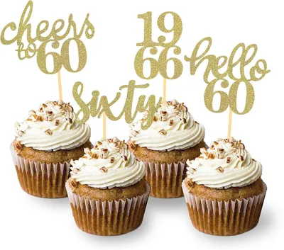 Productafbeelding van Glitter 60e verjaardag cupcake toppers - Set van 24