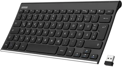 Obrázok produktu pre Bezdrôtová klávesnica s nemeckým rozložením QWERTZ, s možnosťou nabíjania, kompaktná, s USB pripojením, 2400 MHz, bezdrôtová klávesnica s multimediálnymi tlačidlami, kompatibilná s PC