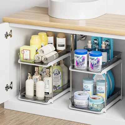 Image de Organisateur de tiroir pour meuble bas, 2 niveaux, gris