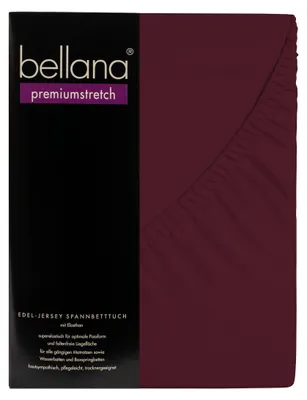Produktbild von Bellana premiumstretch - Edel-Elastic-Jersey Spannbetttuch 180-200 x 200-220 cm bordeaux 165g/m², 95% gekämmte Mako Baumwolle, 5% Elasthan