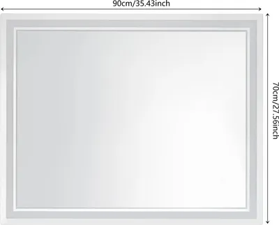 Immagine prodotto di Specchio da bagno a LED - Specchio da trucco rettangolare 90x70 cm - Intensità regolabile dal 10 al 100% - 3 tonalità di luce - Interruttore touch - Funzione memoria - IPX4 - Bianco