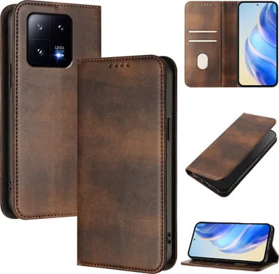 Obrázek produktu pro Pouzdro pro Xiaomi 13 Pro, vintage kožené pouzdro s RFID ochranou, přihrádkami na karty, stojánkem Hnědý