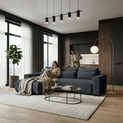 Produktbild von BEAUTYSOFA | Ecksofa BENNY L mit Schlaffunktion und Bettkasten, Anthrazit – Ottomane links  – Modernes Polstersofa