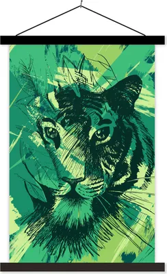 Produktbild von MuchoWow® Textilposter Tiger - Abstrakt - Grün 120x180 cm mit schwarzem Rahmen - Fotos