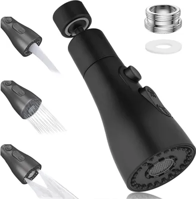 Produktbild von 360° Drehbarer Wasserhahn-Aufsatz Schwarz | Schwenkbar mit 3 Modi | Multifunktionaler Luftsprudler für Küche & Bad