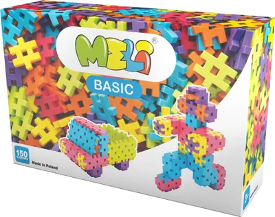 Produktbild von Meli Kreativ-Puzzleteile, 150 Stück, flexibel, 12 Farben, 25x25mm, für 2D & 3D Modelle, erweiterbar mit BASIC-Serie, ab 3 Jahren