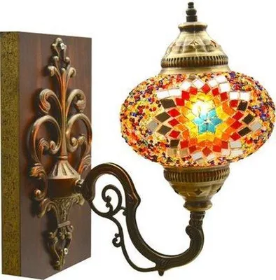 Immagine prodotto di Lampada da parete turca realizzata a mano in colori vivaci – lampada orientale in mosaico Marrakech, 18x30 cm