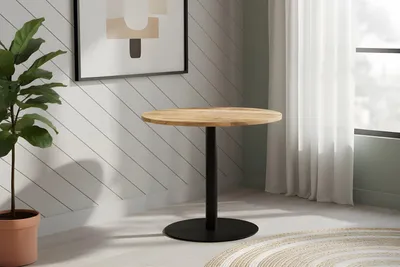 Produktbild von Bistrotisch rund 80 x 80 cm Mangoholz massiv Säulengestell-rund schwarz EMILIO